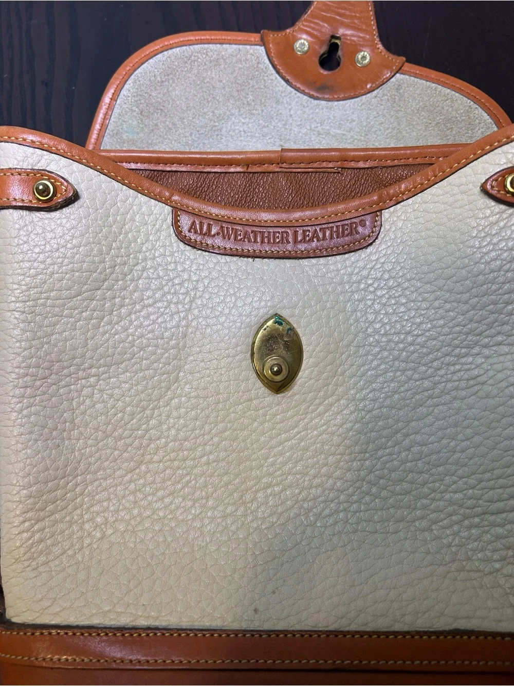 Dooney & Bourke Cream and Tan Leather Saddle Crossbody